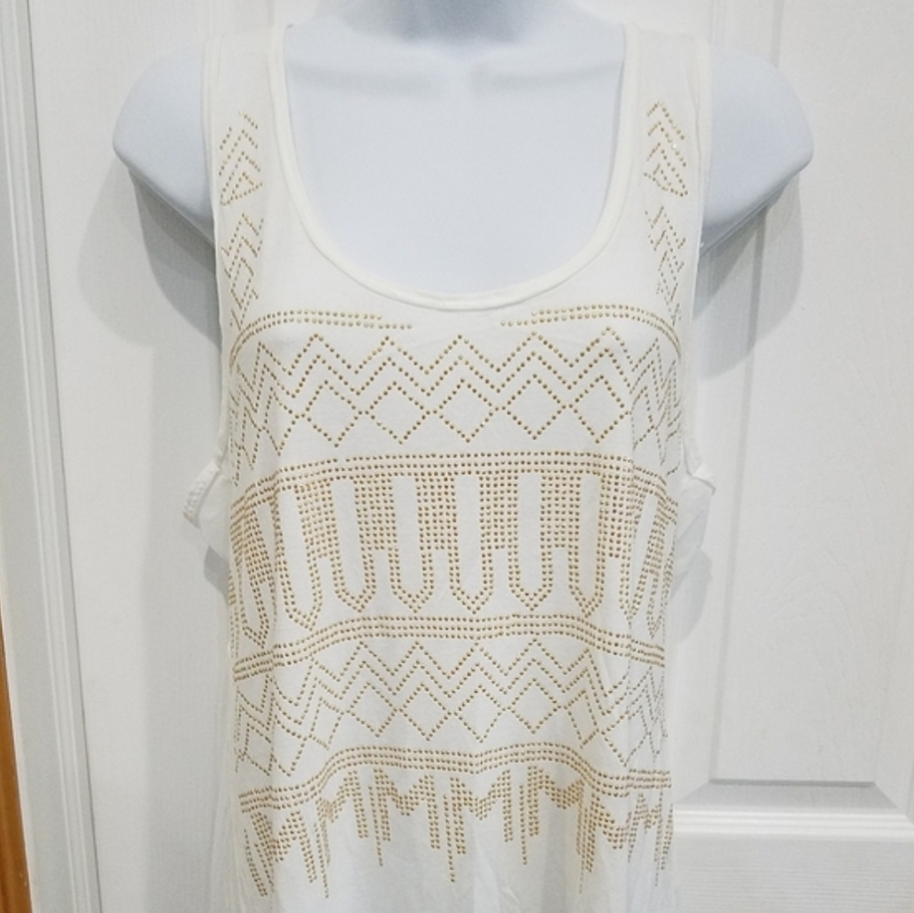 White and Gold Stud Patterned Women's Tank